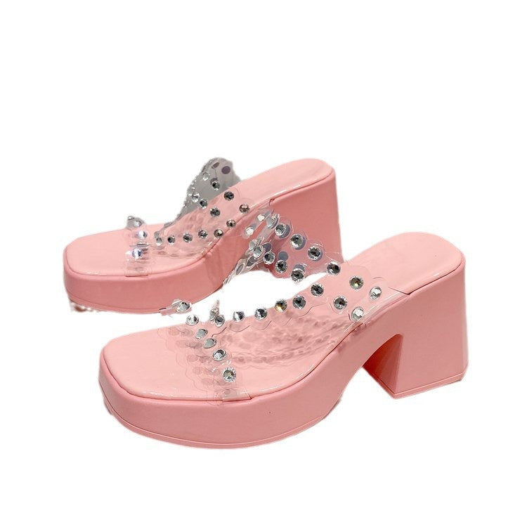 Damen Plateau-Pantoletten mit glitzernden Details EB