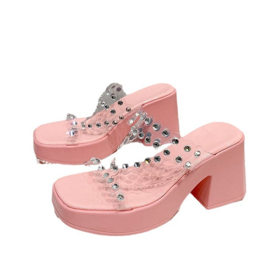 Damen Plateau-Pantoletten mit glitzernden Details EB