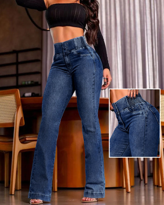 Damen Hochtaillierte Jeans mit weitem Bein EB