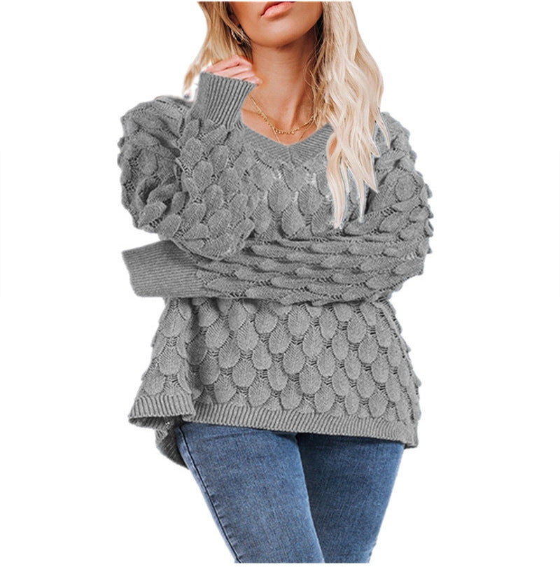 Damen Strickpullover mit strukturiertem Wabendesign EB