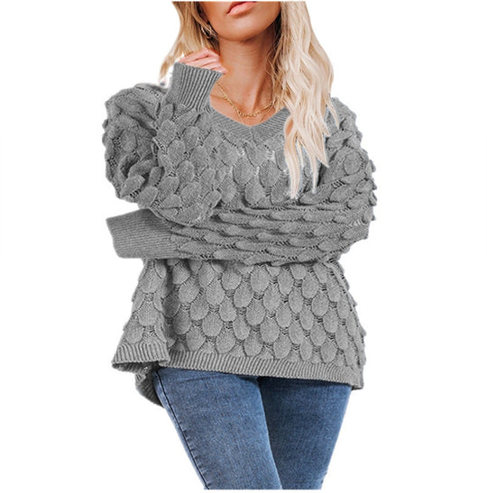 Damen Strickpullover mit strukturiertem Wabendesign EB