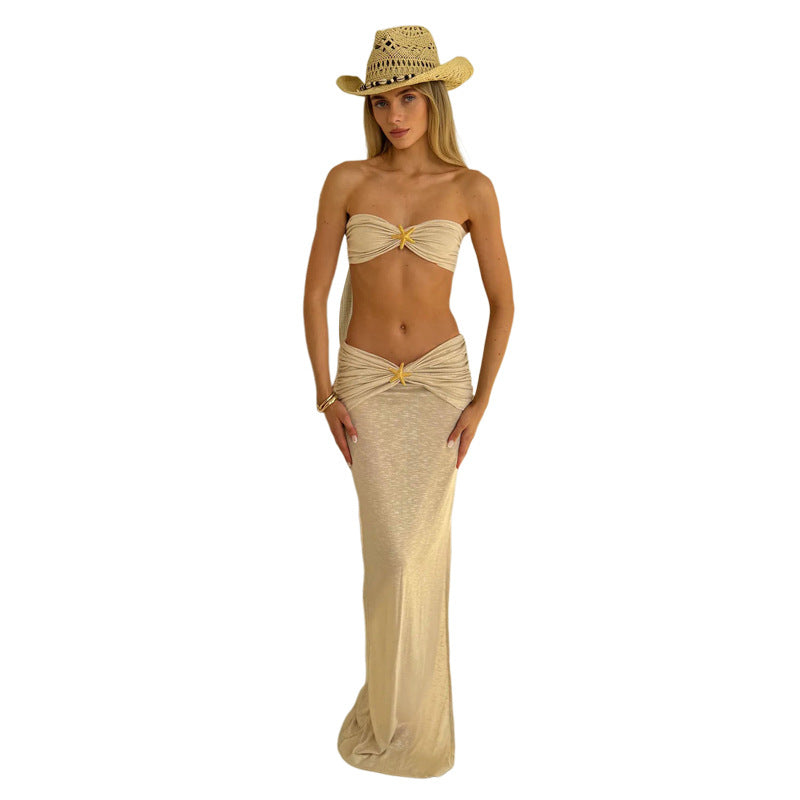 Damen Elegantes Bandeau-Kleid mit raffinierter Drapierung und glitzerndem Akzent EB