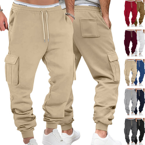 Herren nan lässige Cargo-Sweathose mit Kordelbund, Klappentaschen und schmalem Fußbündchen EB