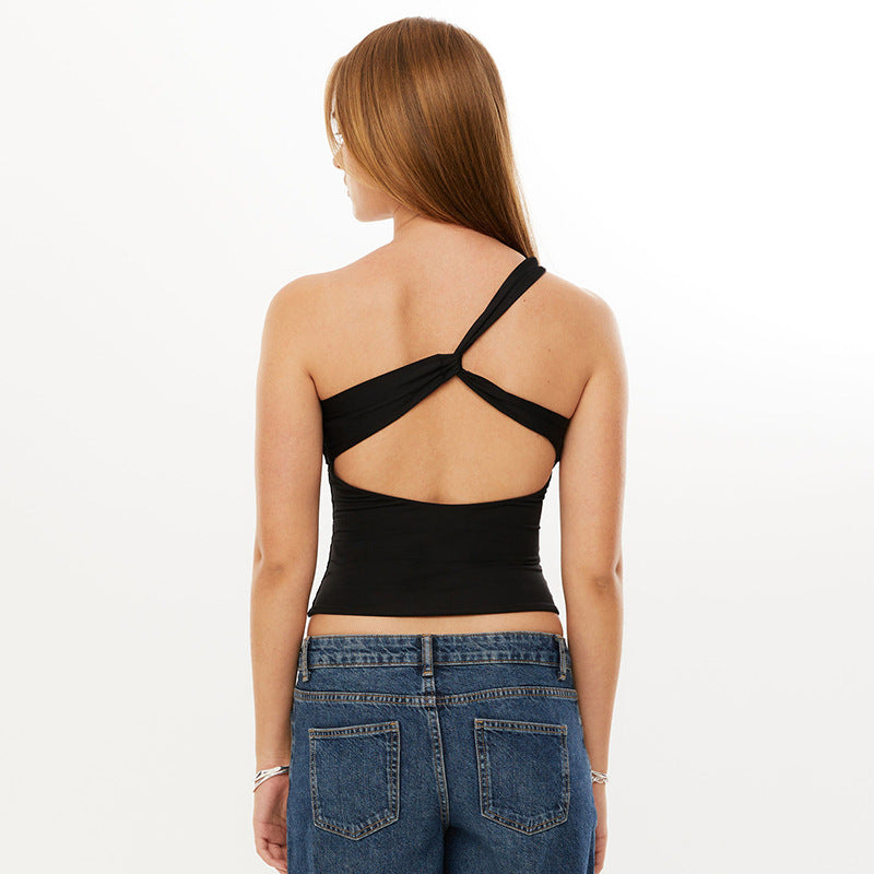 Damen asymmetrisches Top mit dekorativen Trägern EB
