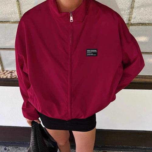 Damen Sportliche Oversized-Jacke mit hohem Kragen und Reißverschluss EB