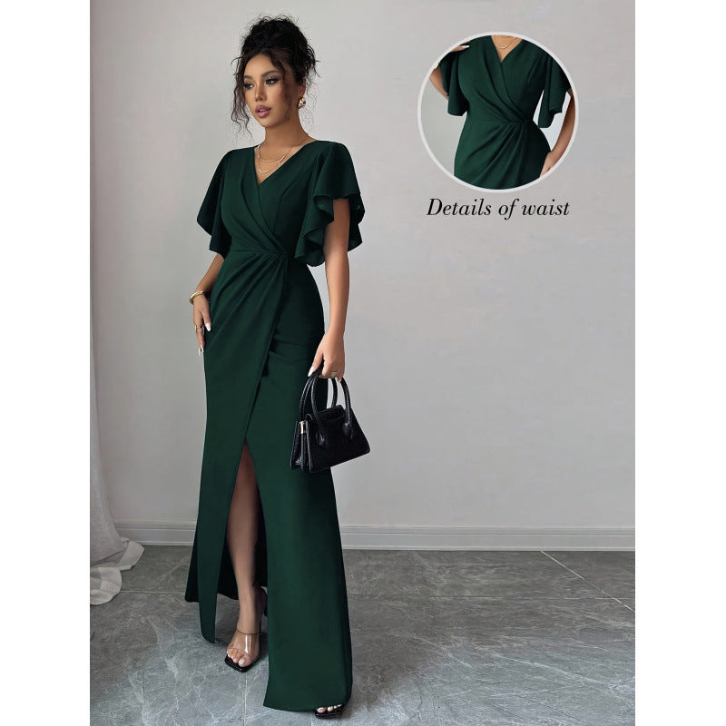 Damen Maxi-Kleid mit eleganter Wickeloptik und raffinierten Taillendetails EB
