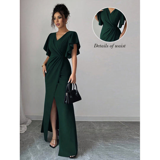 Damen Maxi-Kleid mit eleganter Wickeloptik und raffinierten Taillendetails EB