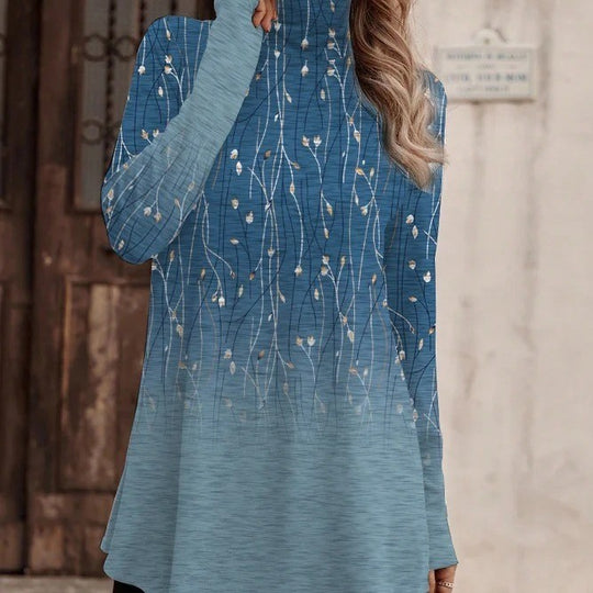 Damen Tunika mit floralem Design und hohem Kragen EB