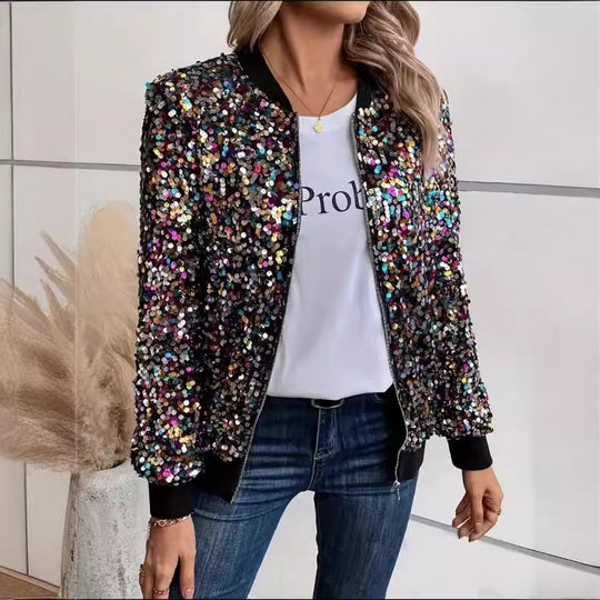 Damen Funktionsjacke mit glitzerndem Paillettendesign und bequemen Bündchen EB