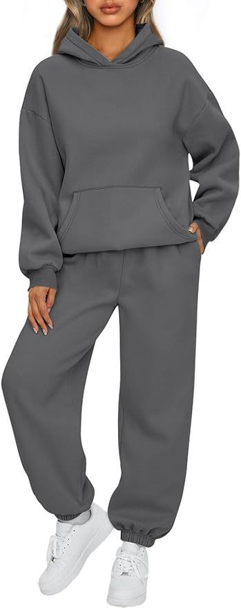 Damen nan luxuriöses Oversize-Loungewear-Set Kapuzenpullover mit Kängurutasche und weit geschnittene Jogginghose mit elastischen Knöchelabschlüssen EB