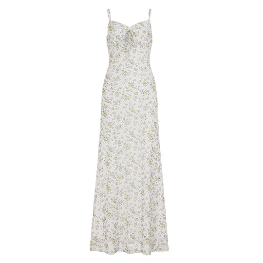 Damen Exquisites Trägerkleid mit floralem Muster und bindbarem Dekolleté EB