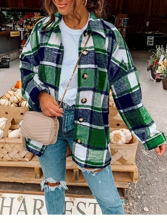 Damen Karierte Flanelljacke mit Knopfdetails und lässigem Schnitt EB