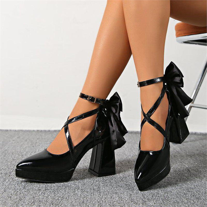 Damen elegante High Heel Schuhe mit Riemen und Schleifenverzierung EB