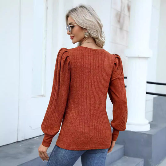 Damen Gemustertes Langarmshirt mit Puffärmeln EB