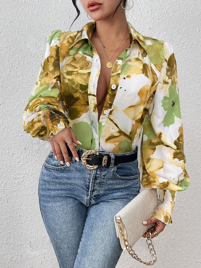 Damen Bluse mit floralem Muster und puffärmeligen Details EB