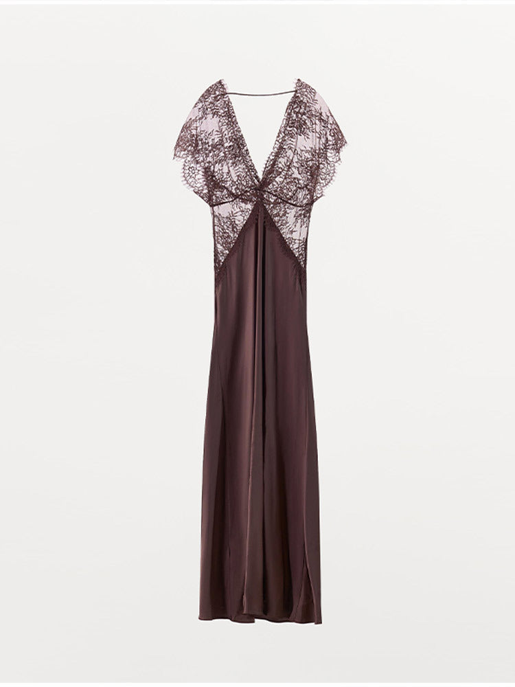 Damen Elegantes Abendkleid mit Spitzenapplikationen und schmalem Schnitt EB