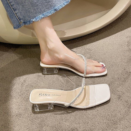 Damen elegante transparente High-Heelsandalen mit funkelndem Riemen EB