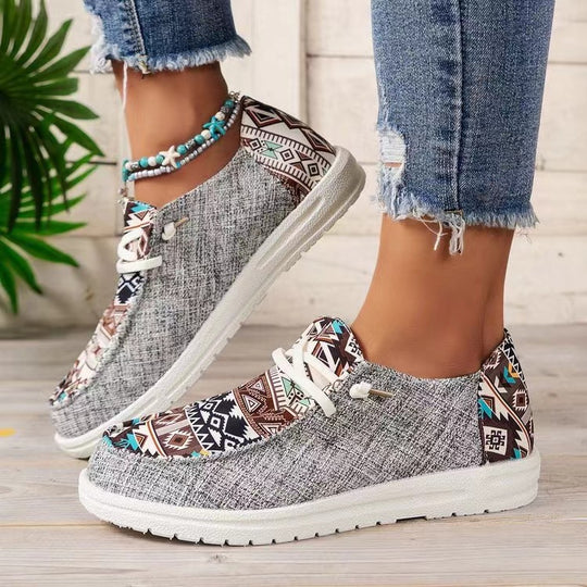 Damen Freizeitschuhe im trendigen Ethno-Design mit elastischen Schnürsenkeln und atmungsaktiven Obermaterialien EB