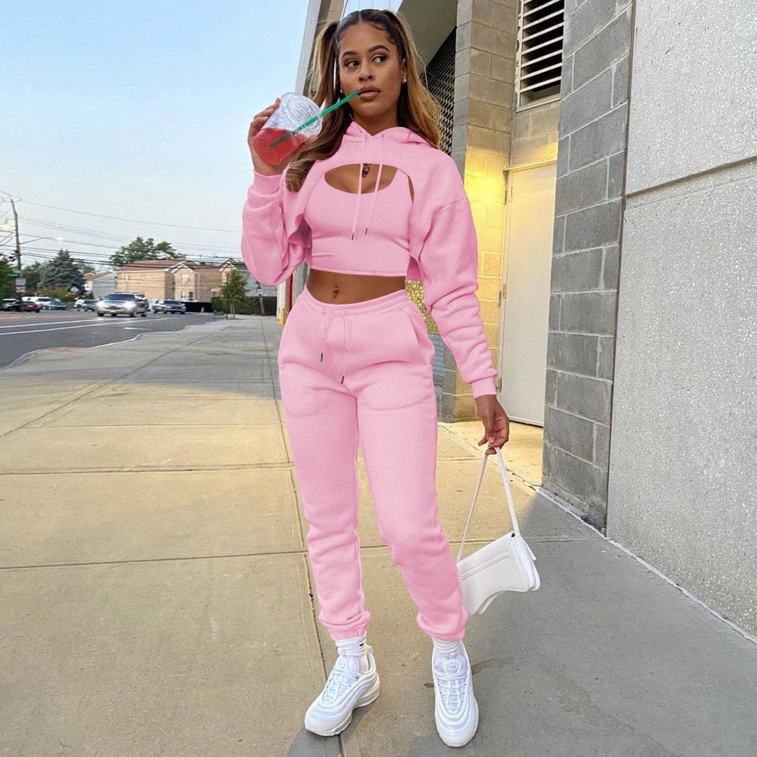 Damen Sportlicher Zweiteiler mit cropped Hoodie und bequemen Jogginghosen EB