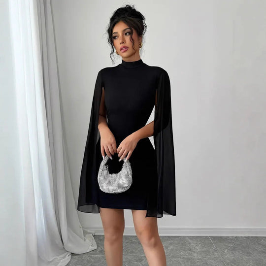 Damen trendiges Cocktailkleid mit fließenden Ärmeln EB