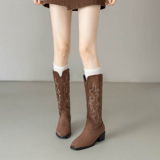 Damen Stiefel mit exquisiten Stickereien und komfortablem Absatz EB