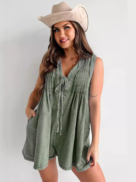 Damen lässiger Jumpsuit mit eleganten Falten und praktischen Taschen EB