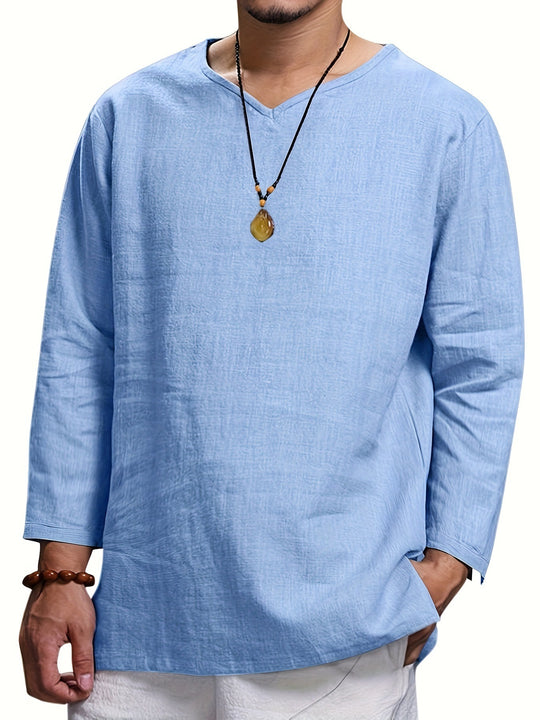 Herren Lässiges Langarmshirt mit V-Ausschnitt und praktischen Seitentaschen EB