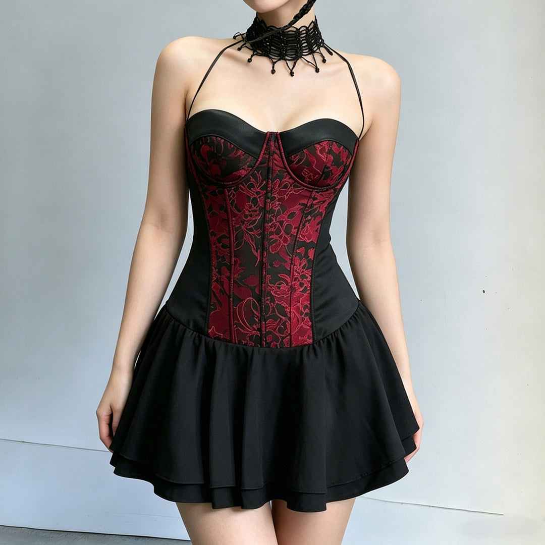 Damen Spitzen-Cocktailkleid mit raffiniertem Bustier-Oberteil und voluminösem Rock EB