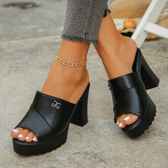 Damen Plateau-Mules mit eleganter Faltenoptik und hochwertigem Obermaterial EB