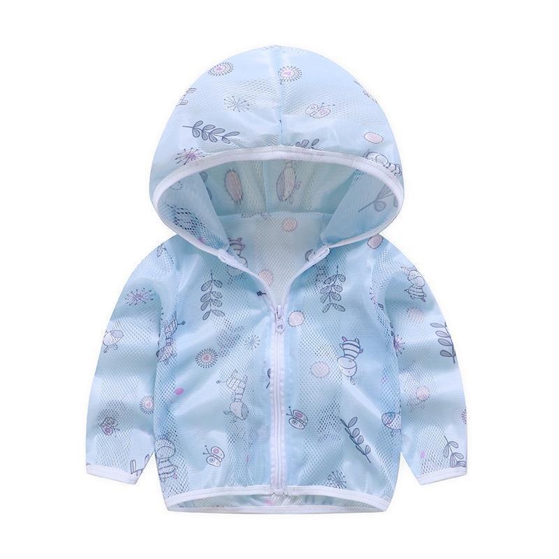 Unisex nan atmungsaktive Netz Kapuzen-Sonnenjacke für Säuglinge mit Reißverschluss und verspieltem Elefantenmotiv EB
