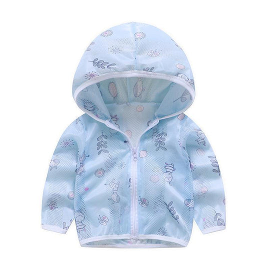 Unisex nan atmungsaktive Netz Kapuzen-Sonnenjacke für Säuglinge mit Reißverschluss und verspieltem Elefantenmotiv EB