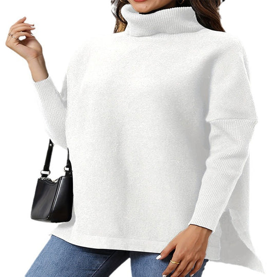 Damen Oversized Strickpullover mit hohem Kragen und seitlichen Schlitzen EB