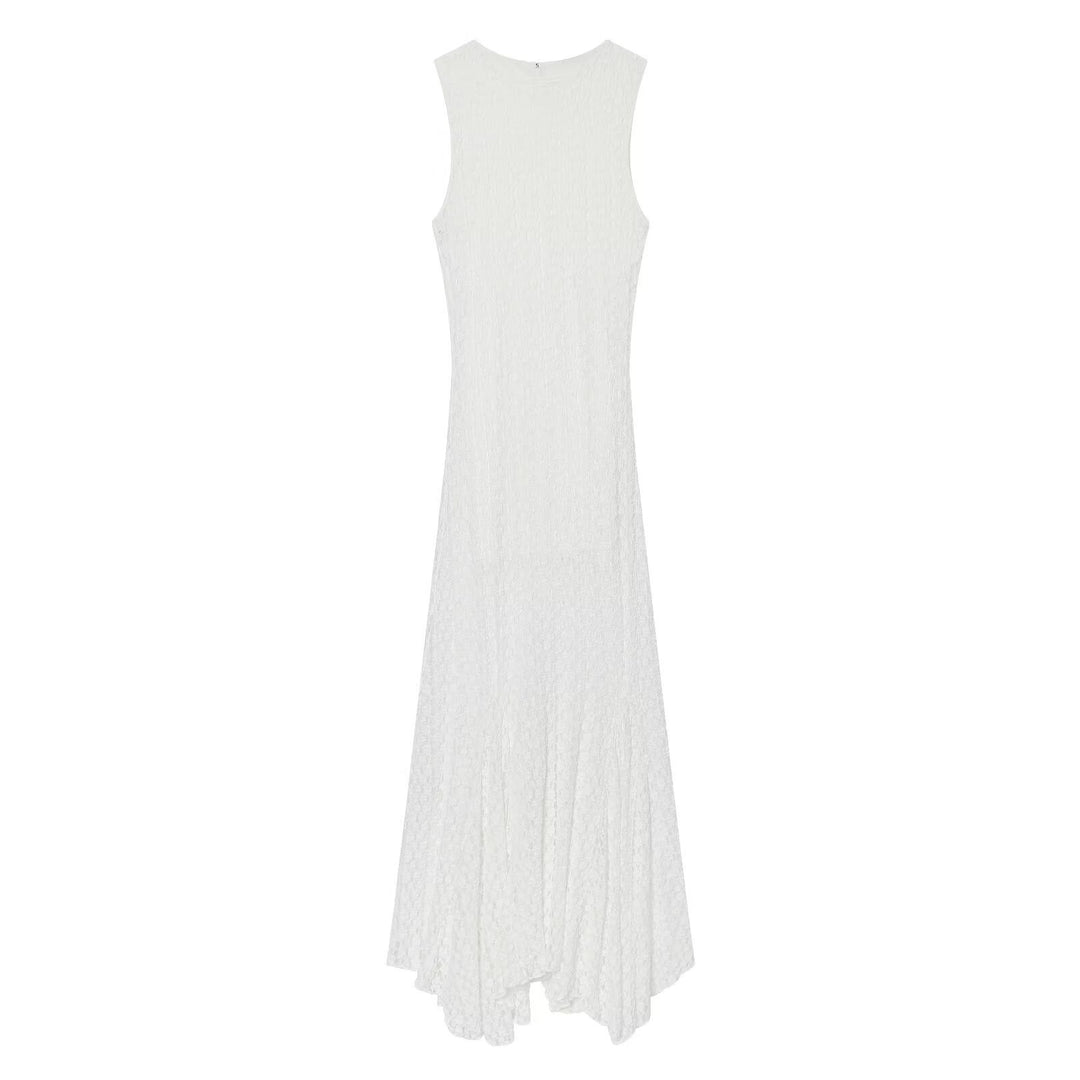 Damen elegantes Langarmkleid mit asymmetrischem Saum und feinen Texturen EB
