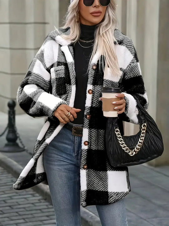 Damen Oversized Karofleecejacke EB