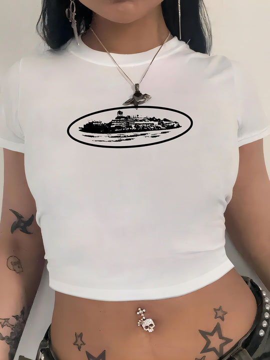 Damen cropped T-Shirt mit exklusivem Pferdemotiv und figurbetontem Schnitt EB