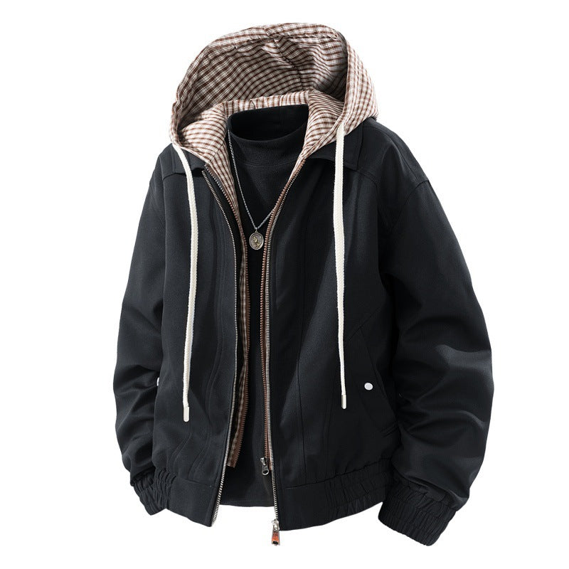 Herren winddichte Kapuzenjacke im Layer-Look mit gestreiftem Innenfutter und elastischem Saum EB