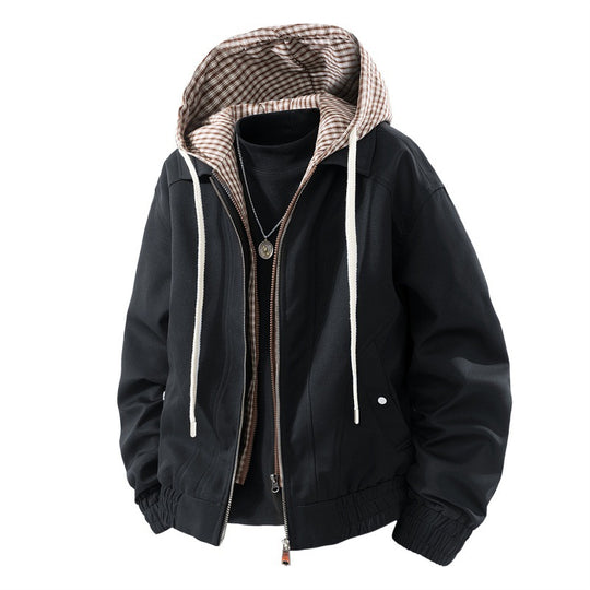 Herren winddichte Kapuzenjacke im Layer-Look mit gestreiftem Innenfutter und elastischem Saum EB