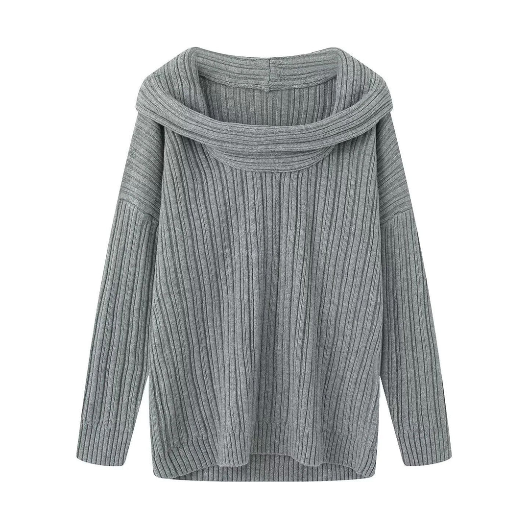 Damen lässiger Strickpullover mit weitem Rollkragen und Rippenstruktur EB