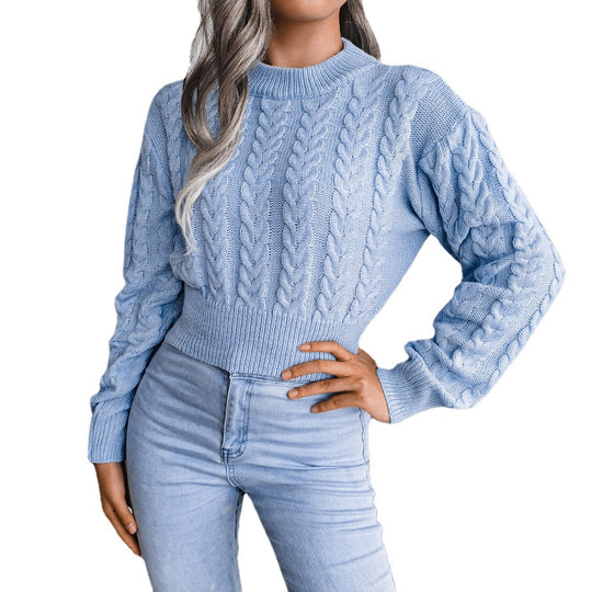 Damen Strickpullover im modernen Zopfmuster mit engem Bund EB