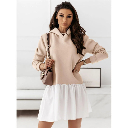 Damen Hoodie-Kleid mit modischem Rüschensaum EB
