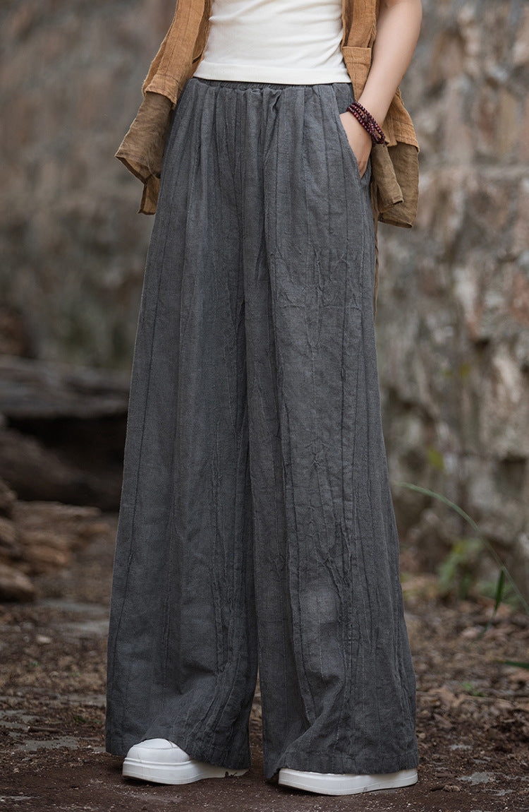 Damen weite Leinenhose mit strukturiertem Finish EB