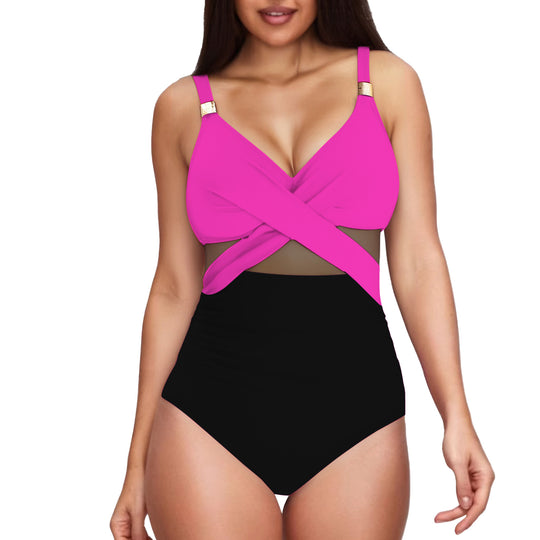 Damen Eleganter Einteiler mit transparenter Einsätzen EB