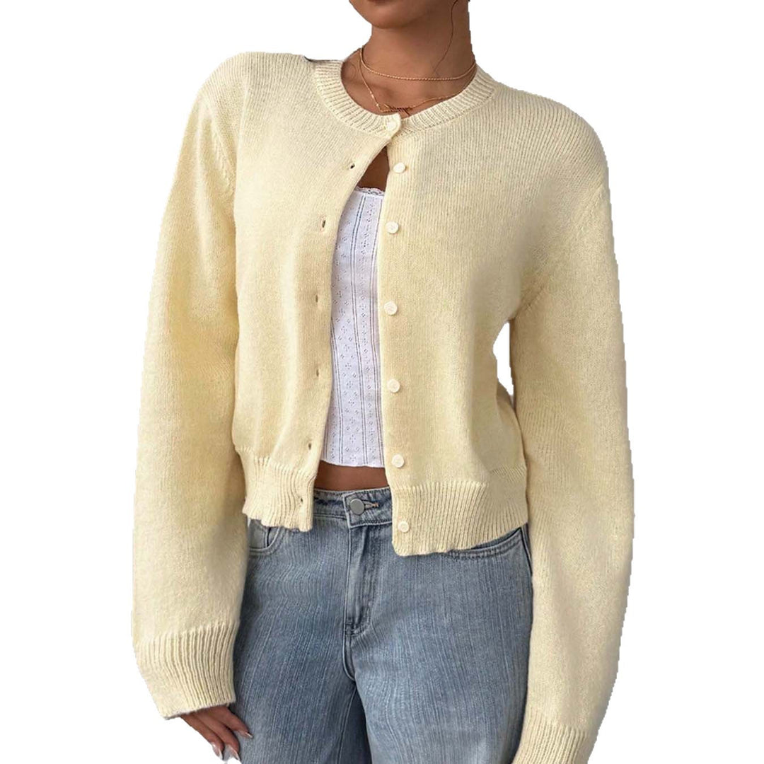 Damen leichte Strickjacke mit Knopfdetails und Rundhalsausschnitt EB