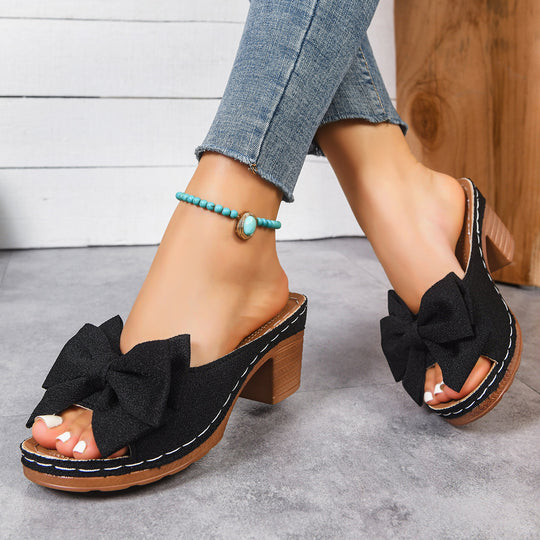 Damen modische Clogs mit dekorativem Schleifen-Design und Holzblockabsatz EB