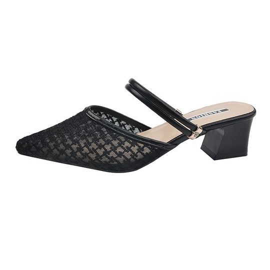 Damen elegante Sling-Pumps mit transparentem Mesh-Obermaterial und komfortablem Blockabsatz EB