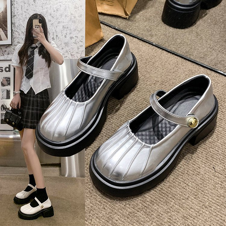 Damen elegante Mary Jane Absatzschuhe mit dekorativem Knopfdetail EB