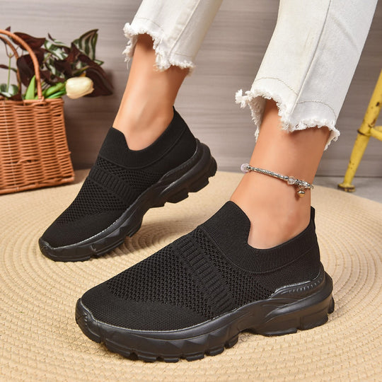 Damen trendige Slip-On Sneakers mit atmungsaktivem Strickdesign EB