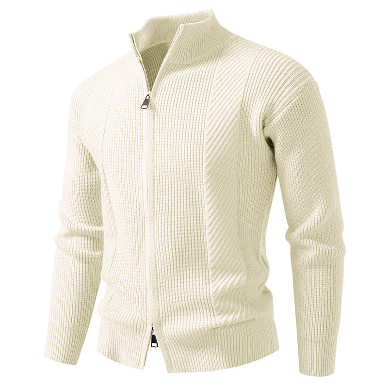 Herren modische Strickjacke mit Stehkragen und durchgehendem Reißverschluss EB