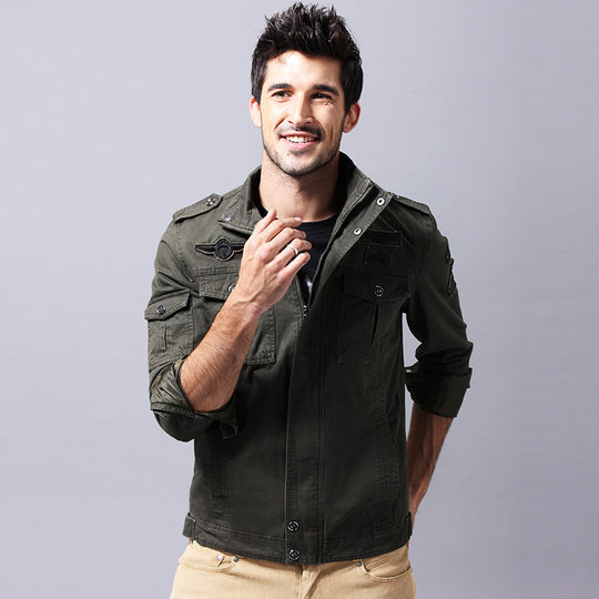 Herren Canvas Fieldjacke im Military-Style mit Schulterklappen und Mehrfachtaschen EB
