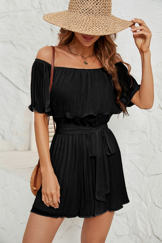 Damen Jumpsuit mit eleganter Rüsche und verstellbarem Taillengürtel EB